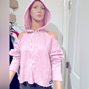 Victoria’s Secret pink bare shoulder sweater with hoodie